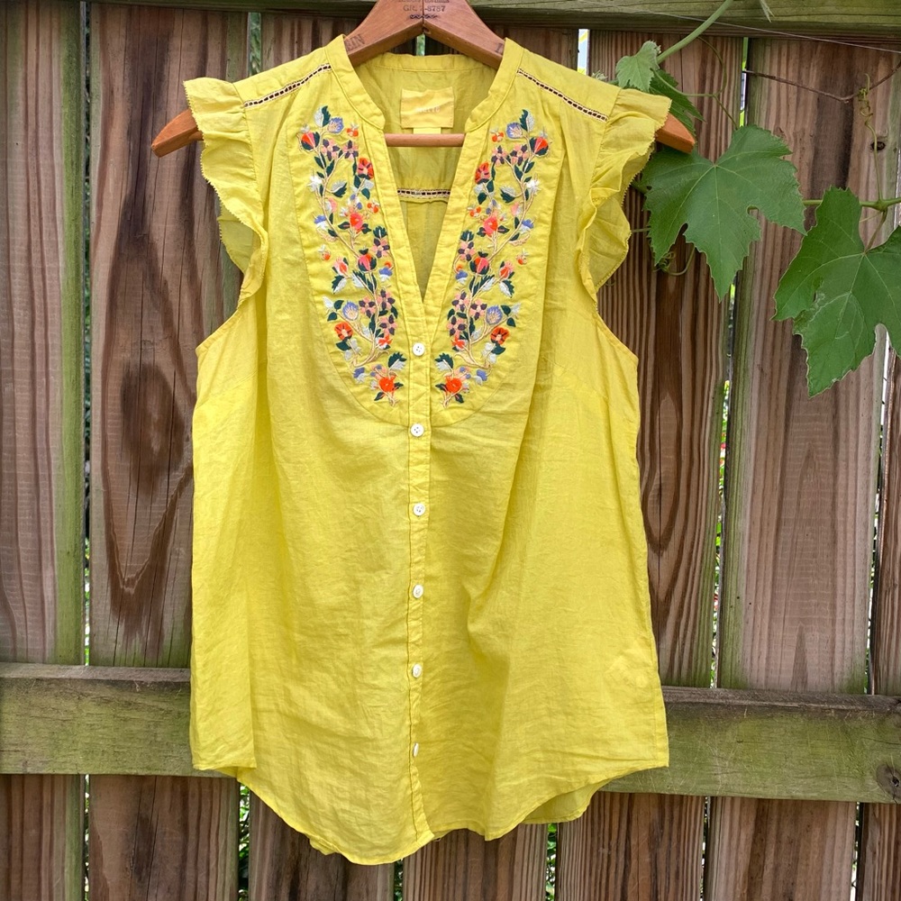 Maeve Lime Green Embroidered Sleeveless Top